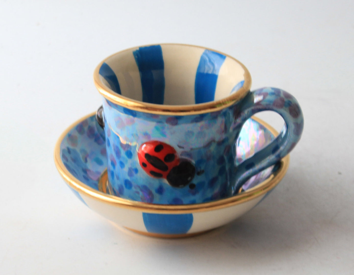Ladybird Studded Demi Tasse and Saucer Blue Confetti
