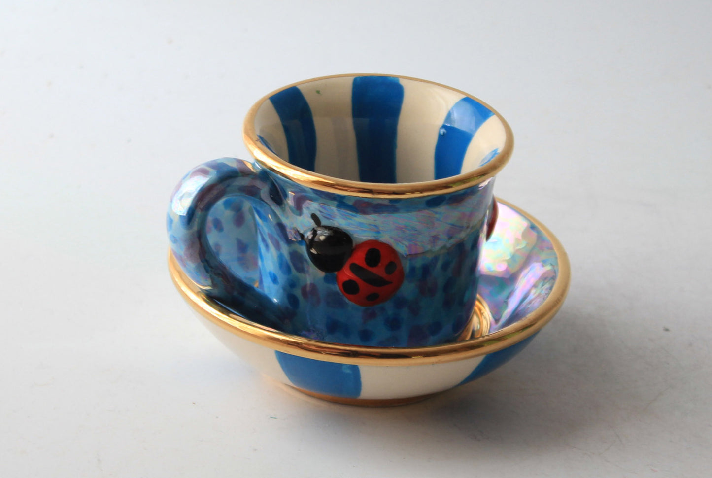 Ladybird Studded Demi Tasse and Saucer Blue Confetti