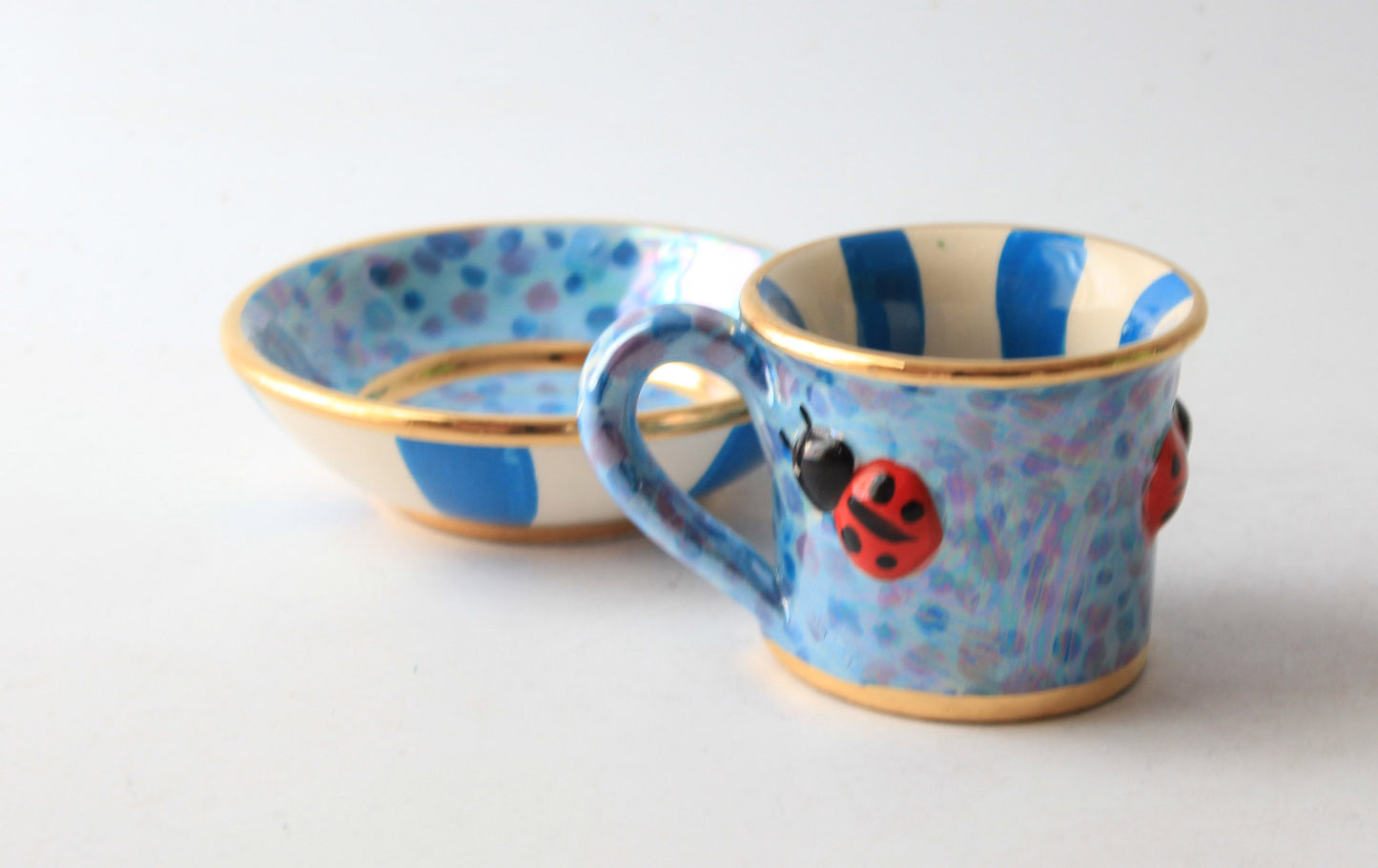 Ladybird Studded Demi Tasse and Saucer Blue Confetti