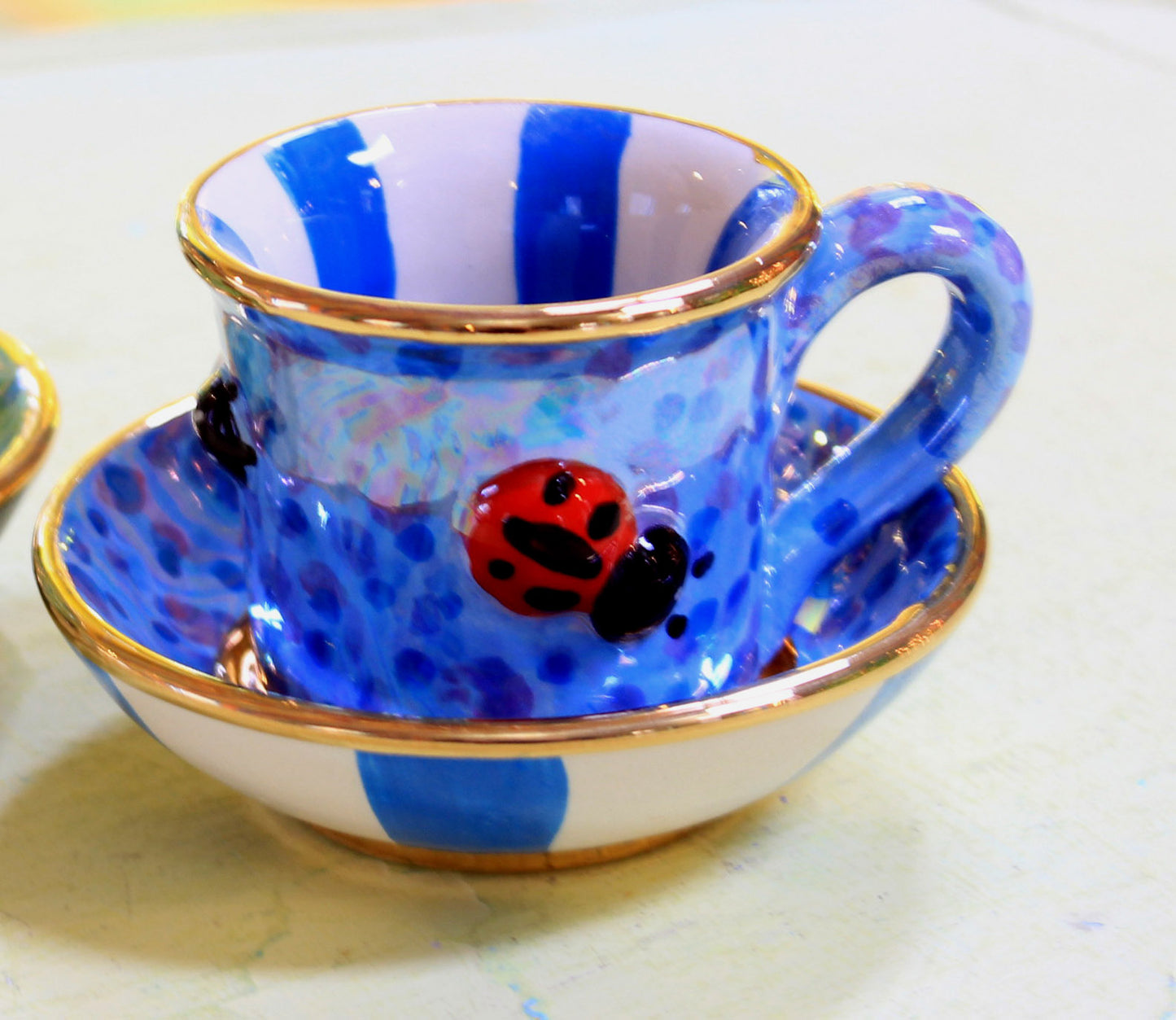 Ladybird Studded Demi Tasse and Saucer Blue Confetti