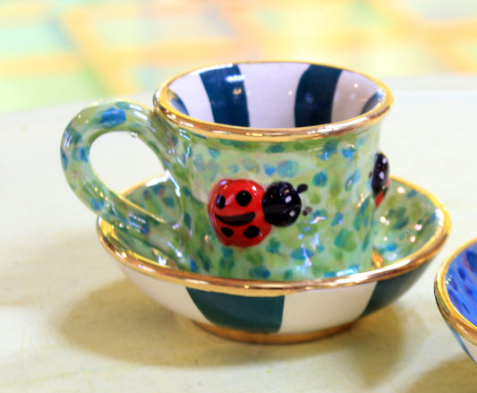Ladybird Studded Demi Tasse and Saucer Green Confetti