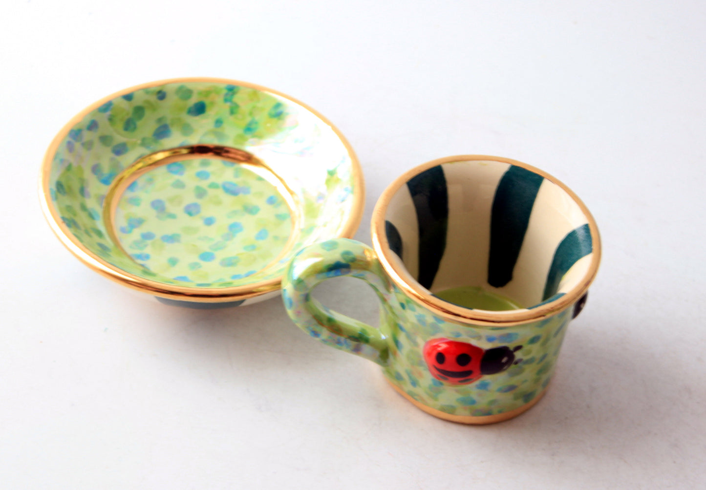 Ladybird Studded Demi Tasse and Saucer Green Confetti