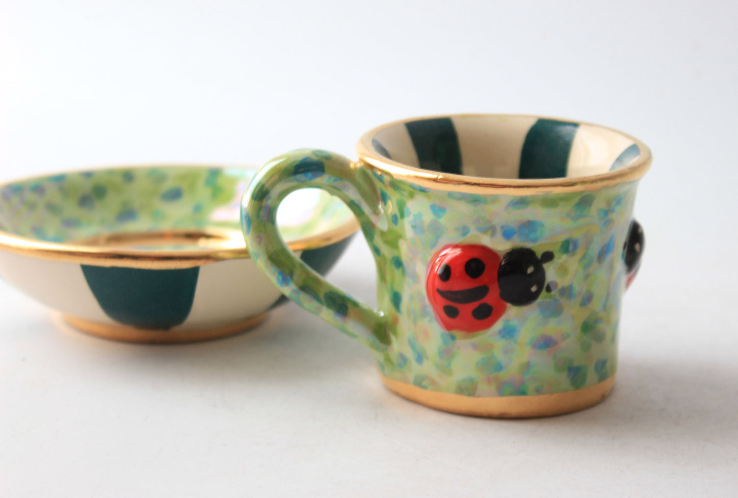 Ladybird Studded Demi Tasse and Saucer Green Confetti