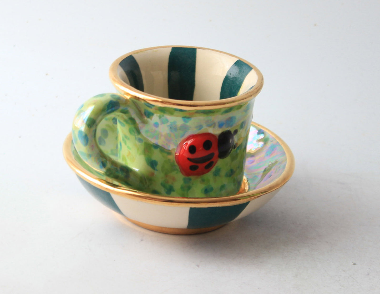 Ladybird Studded Demi Tasse and Saucer Green Confetti