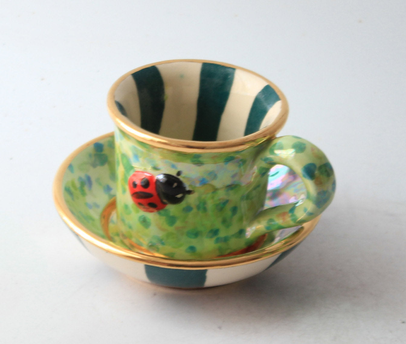 Ladybird Studded Demi Tasse and Saucer Green Confetti