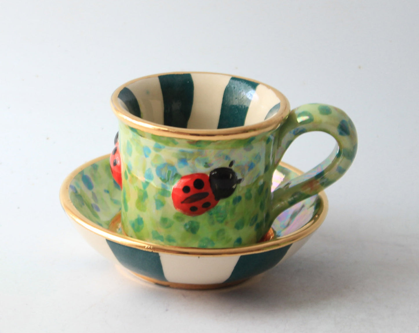 Ladybird Studded Demi Tasse and Saucer Green Confetti