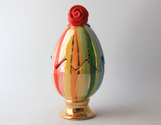 Rose Lidded Easter Egg Stripes - MaryRoseYoung