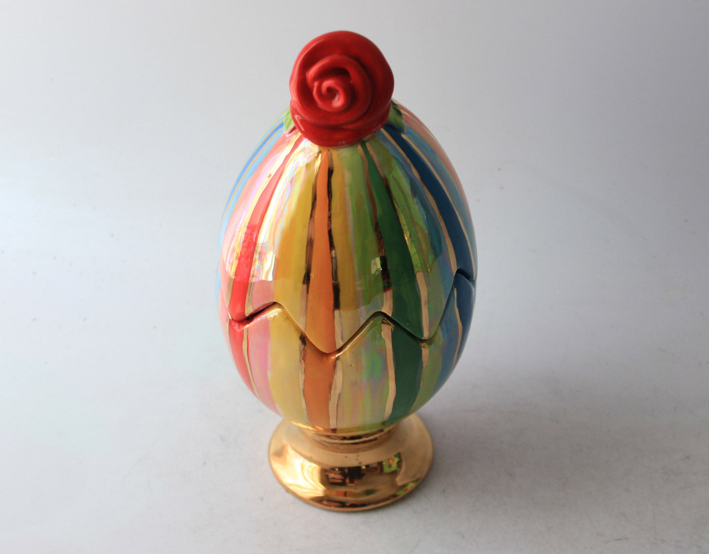 Rose Lidded Easter Egg Stripes - MaryRoseYoung