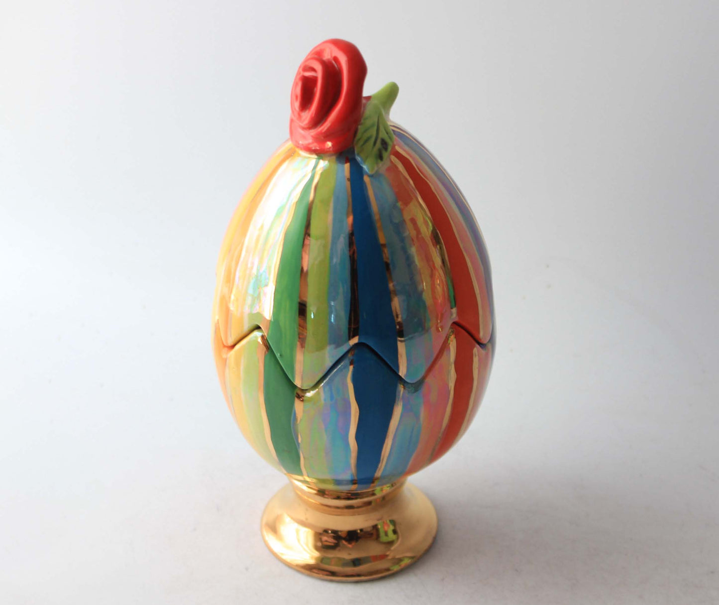 Rose Lidded Easter Egg Stripes - MaryRoseYoung
