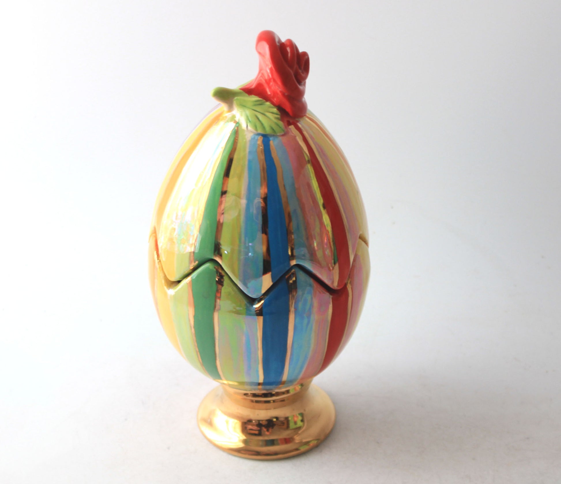 Rose Lidded Easter Egg Stripes - MaryRoseYoung