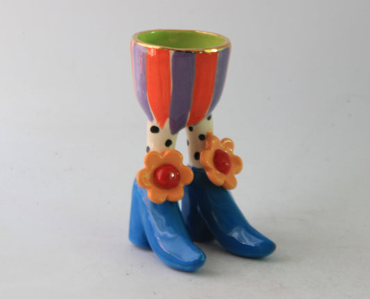Egg Cup with Daisies Polka Dot Socks and Blue Shoes