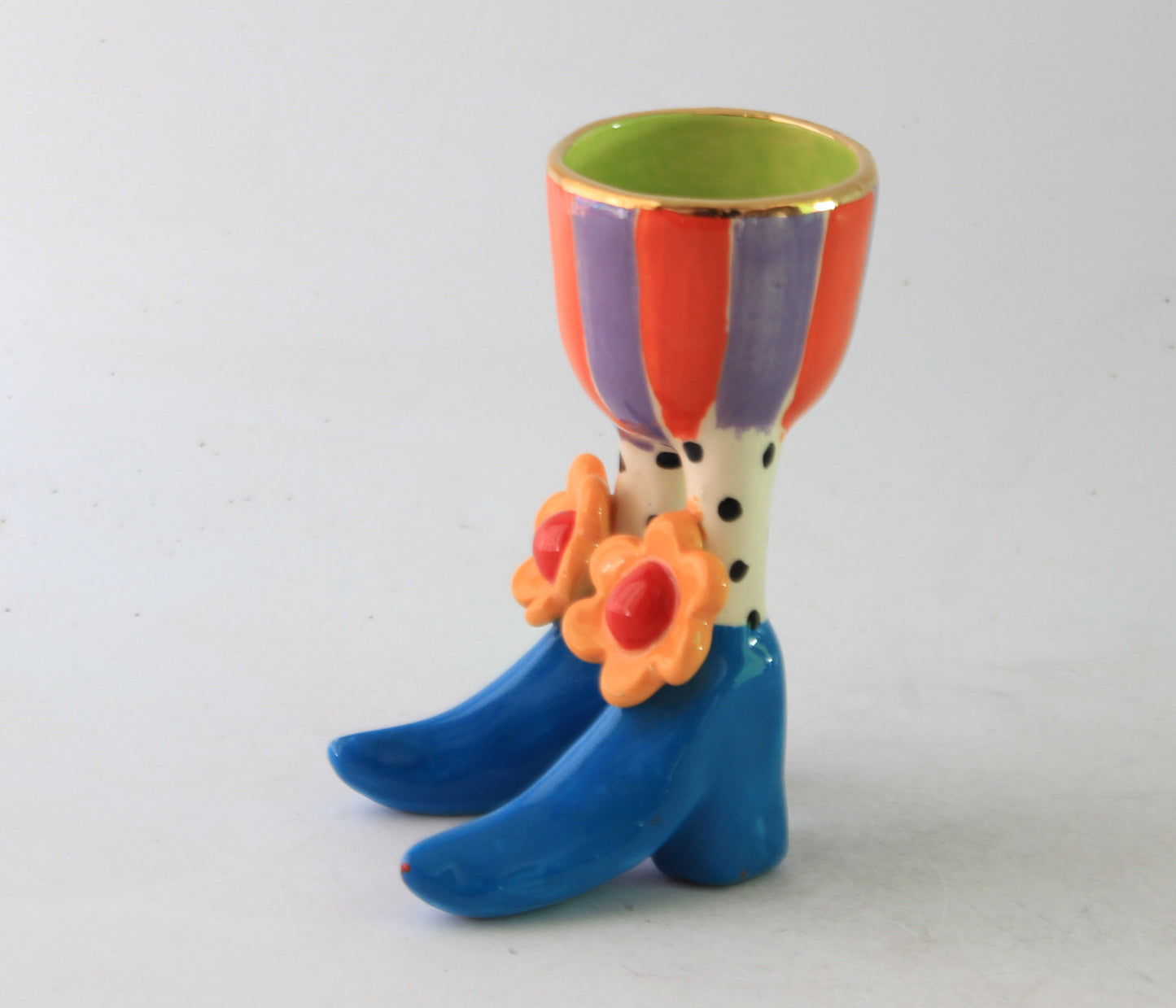 Egg Cup with Daisies Polka Dot Socks and Blue Shoes