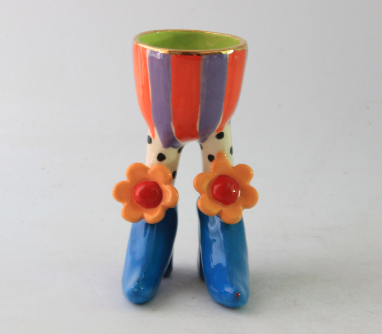 Egg Cup with Daisies Polka Dot Socks and Blue Shoes