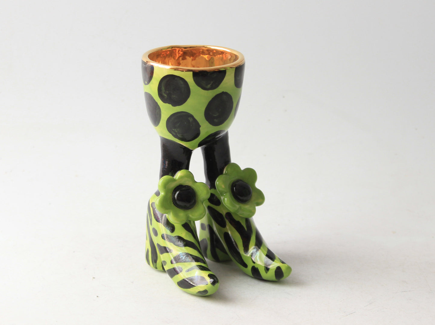 Egg Cup Zebra and Dots on Spice Green