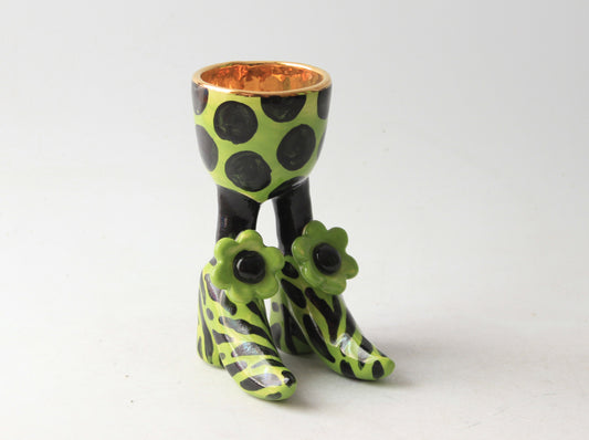 Egg Cup Zebra and Dots on Spice Green