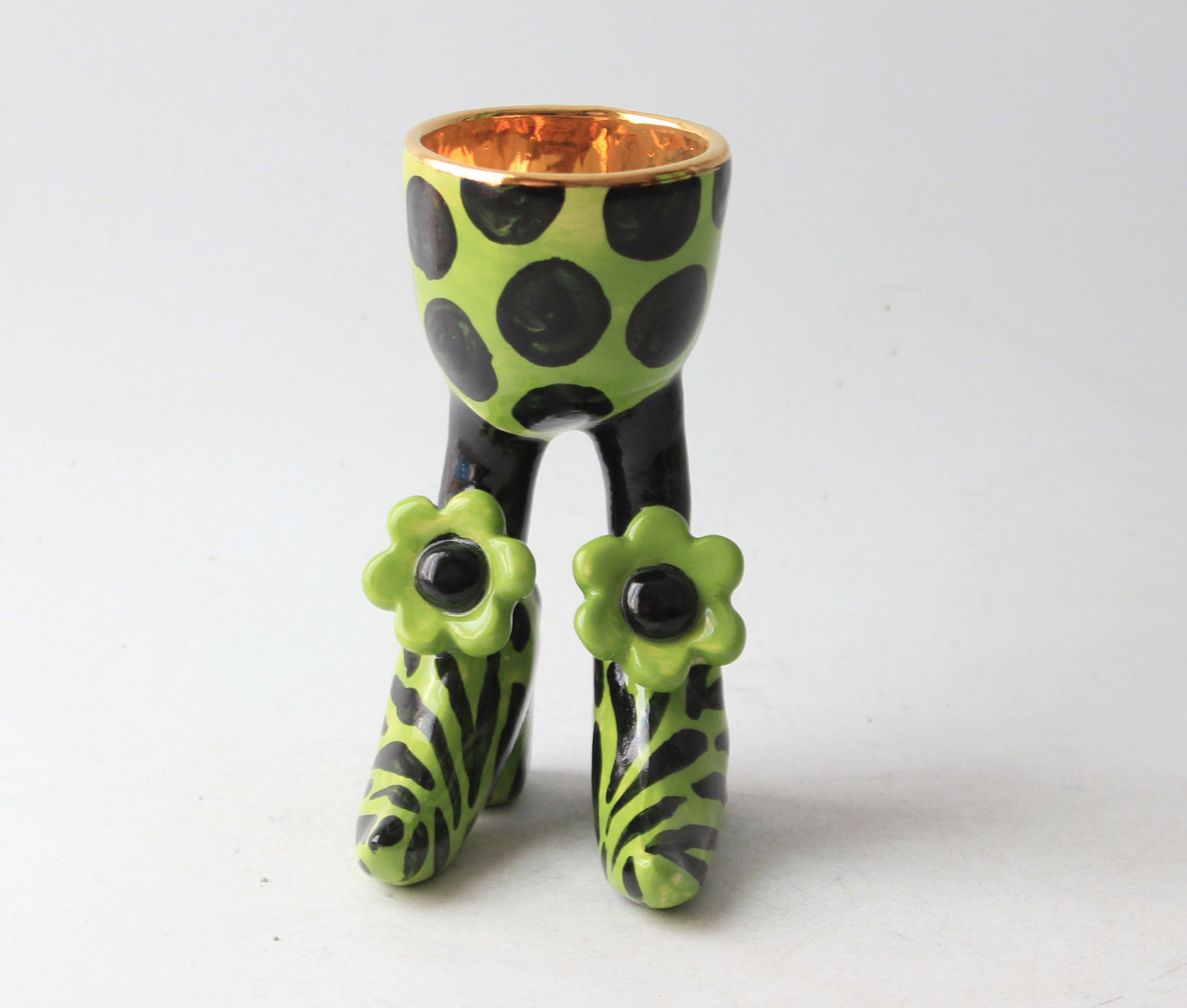 Egg Cup Zebra and Dots on Spice Green
