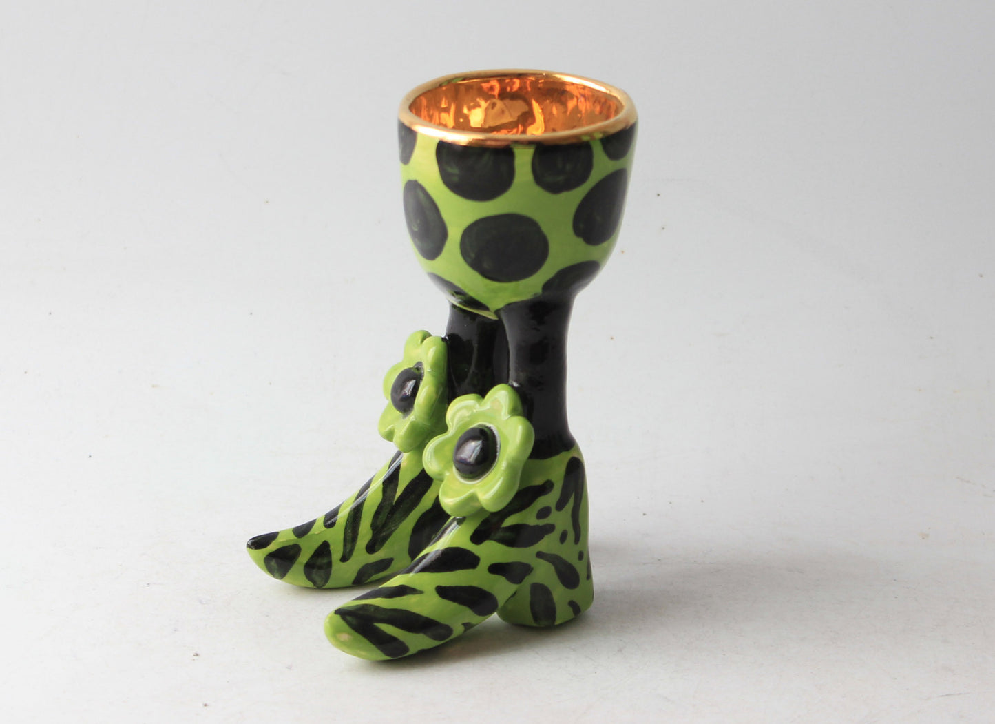 Egg Cup Zebra and Dots on Spice Green