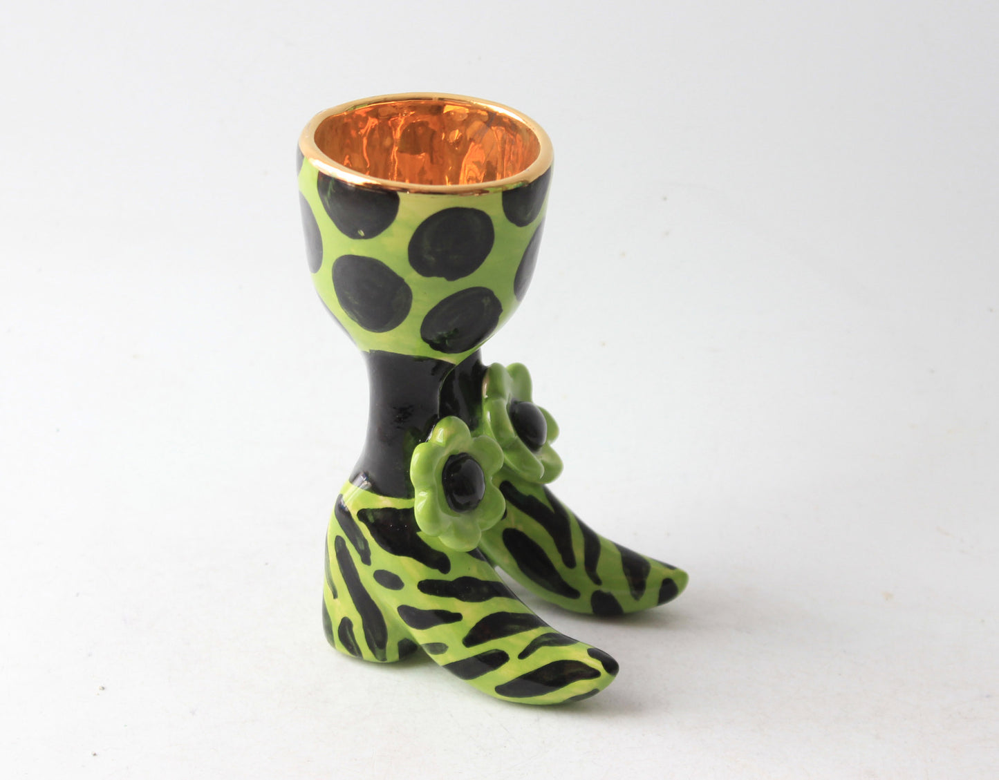 Egg Cup Zebra and Dots on Spice Green
