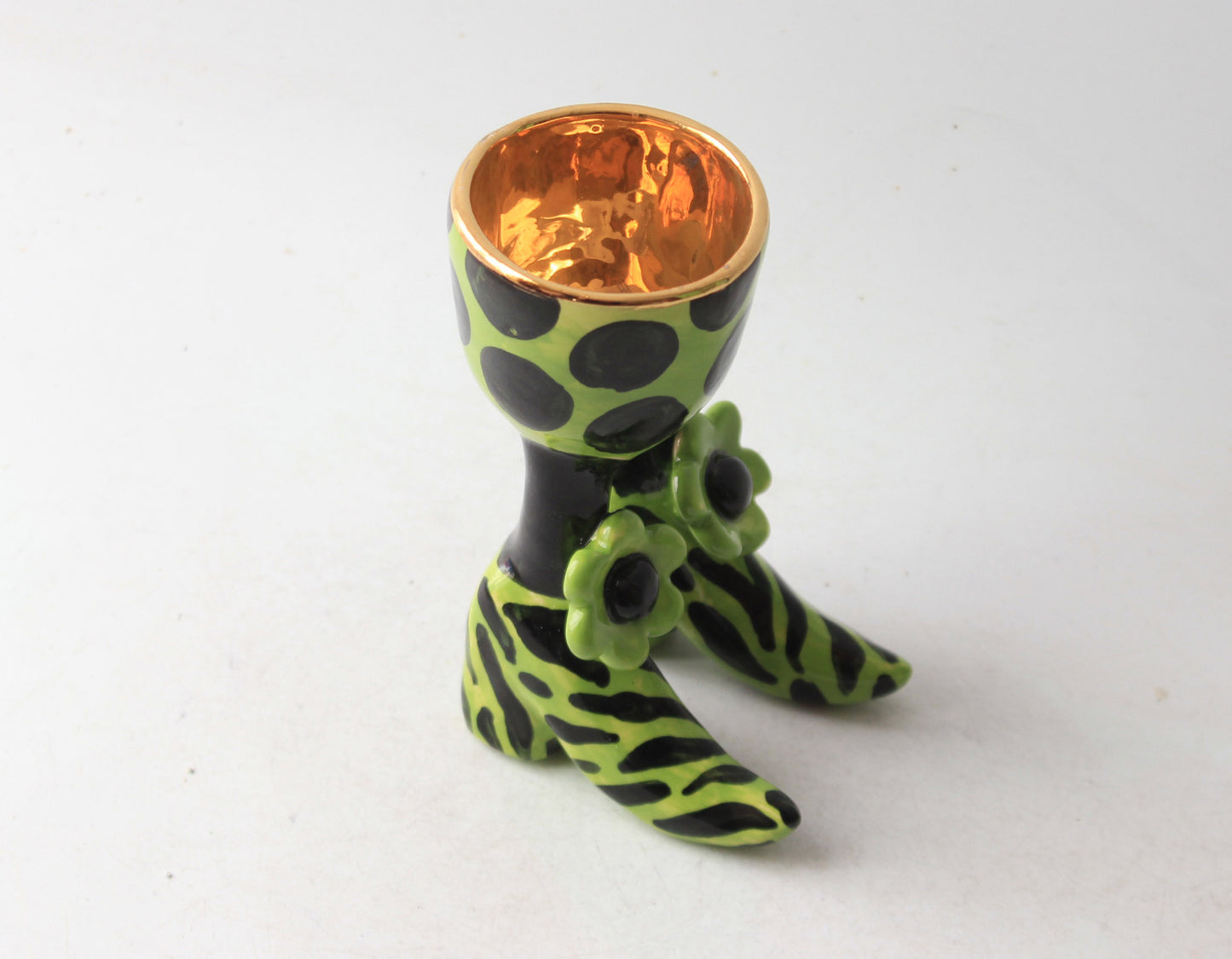 Egg Cup Zebra and Dots on Spice Green