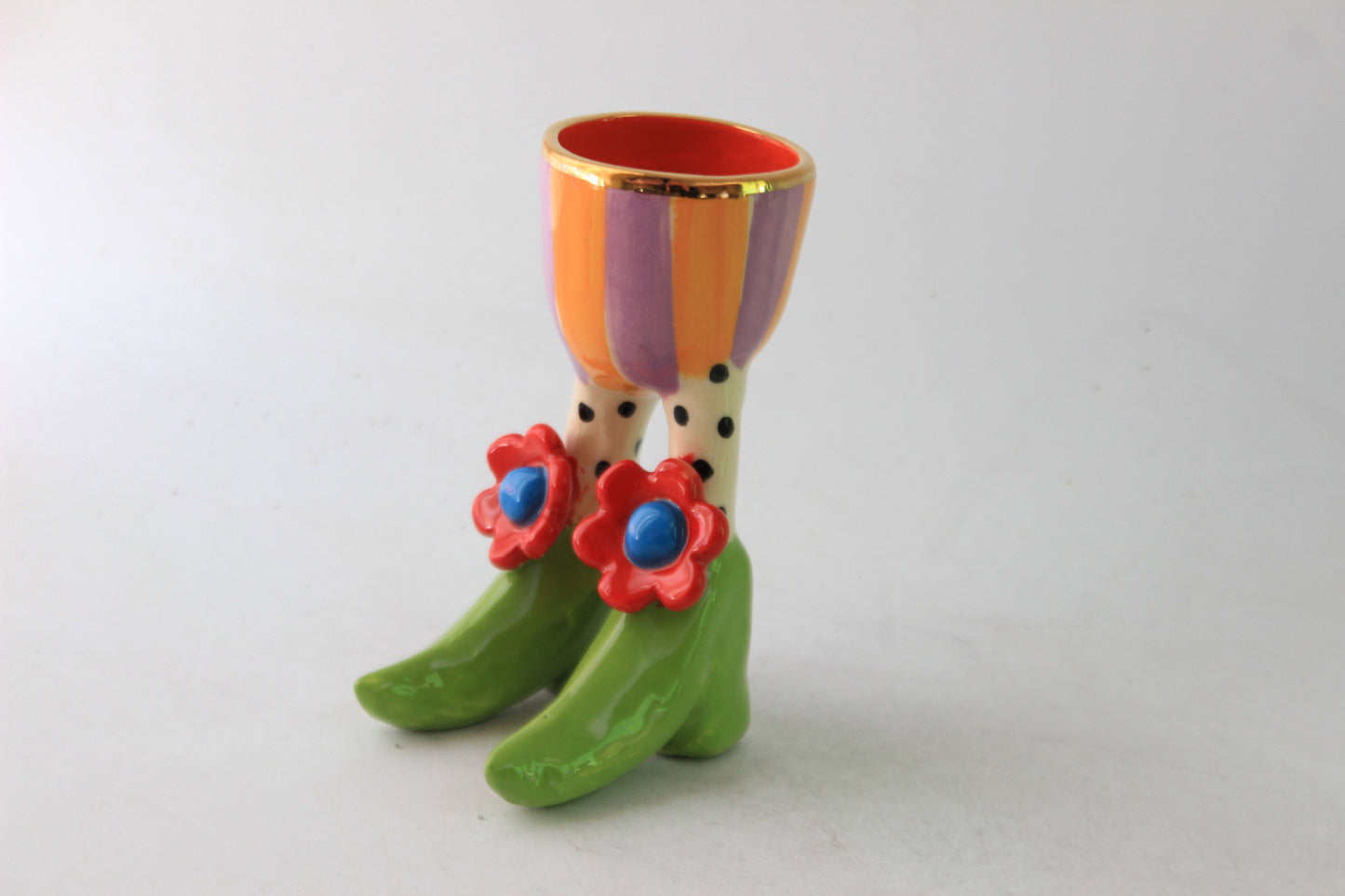 Egg Cup with Daisies Polka Dot Socks and Green Shoes