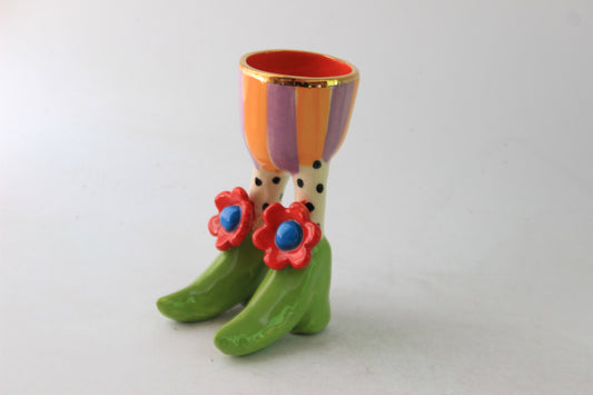 Egg Cup with Daisies Polka Dot Socks and Green Shoes