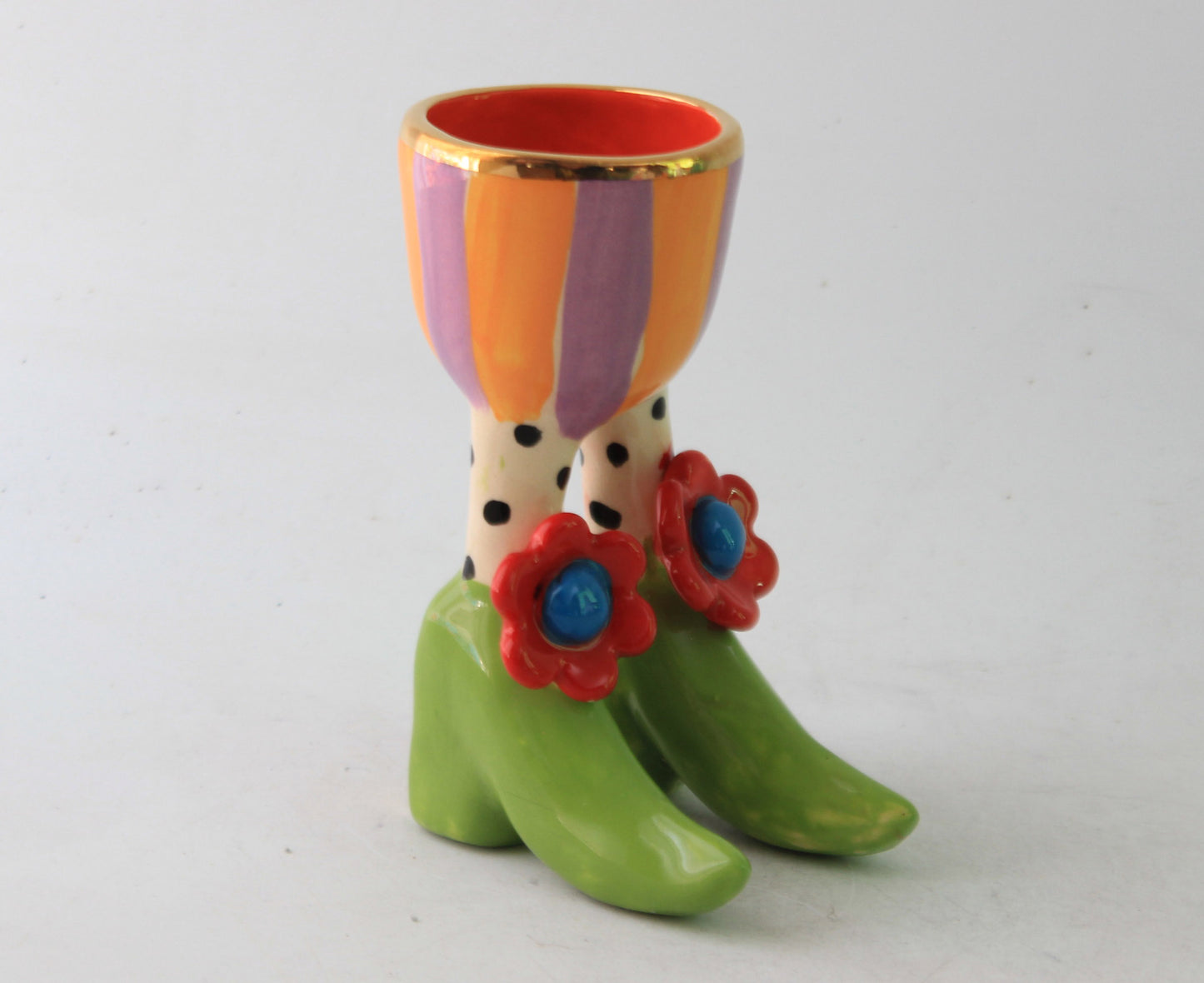 Egg Cup with Daisies Polka Dot Socks and Green Shoes