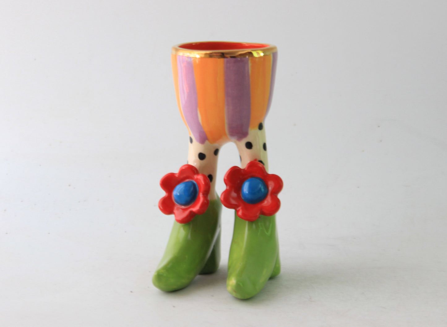 Egg Cup with Daisies Polka Dot Socks and Green Shoes