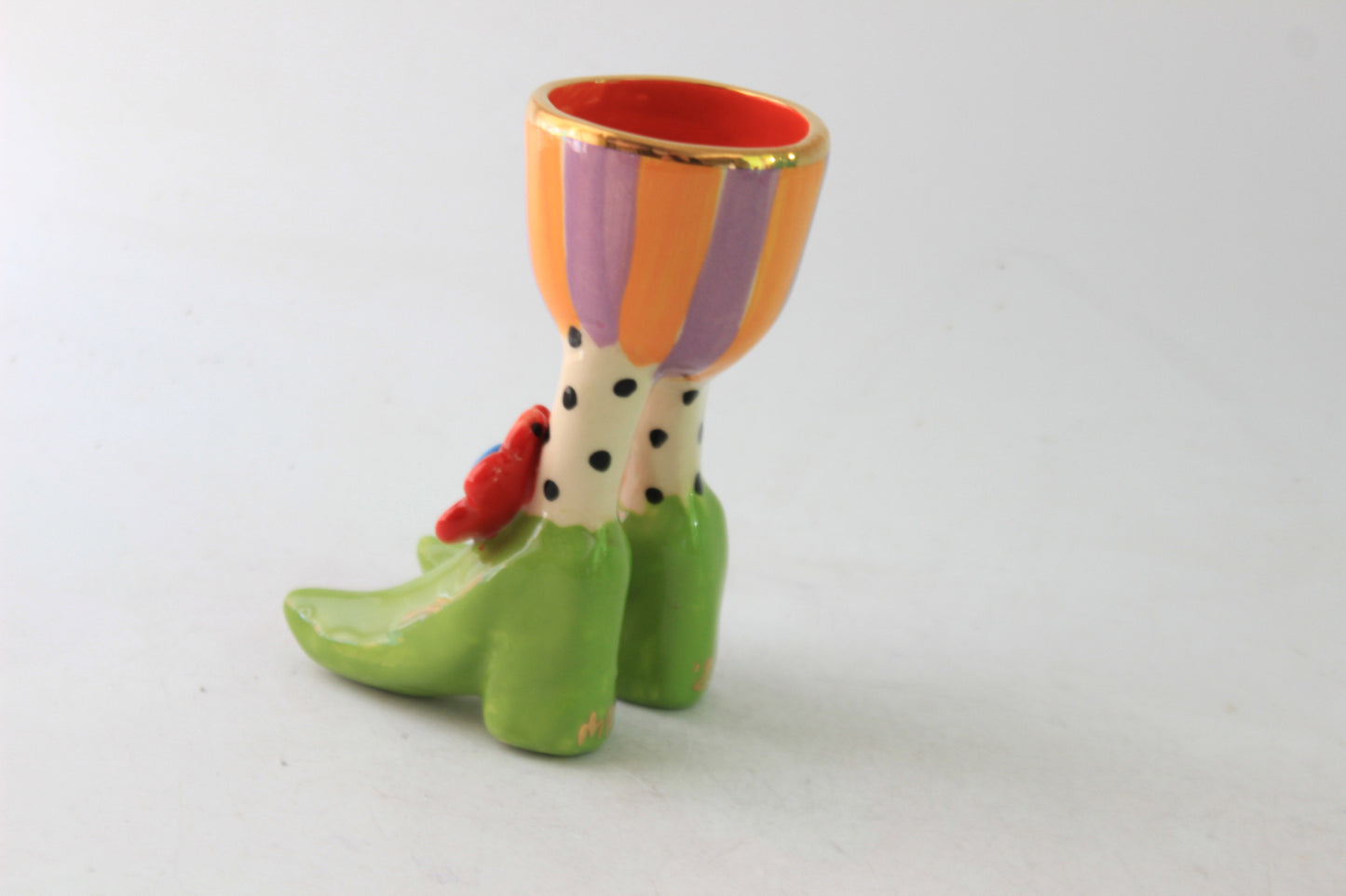 Egg Cup with Daisies Polka Dot Socks and Green Shoes