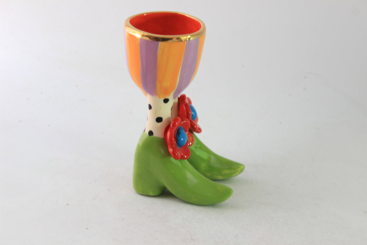 Egg Cup with Daisies Polka Dot Socks and Green Shoes