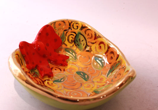 Heart Shaped Bowl with Red Ribbon