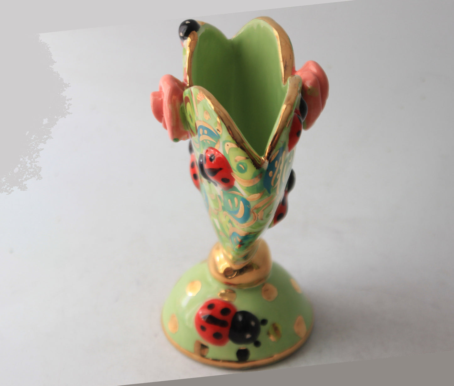 Baby Heart Vase with Studded ladybirds Rosebush