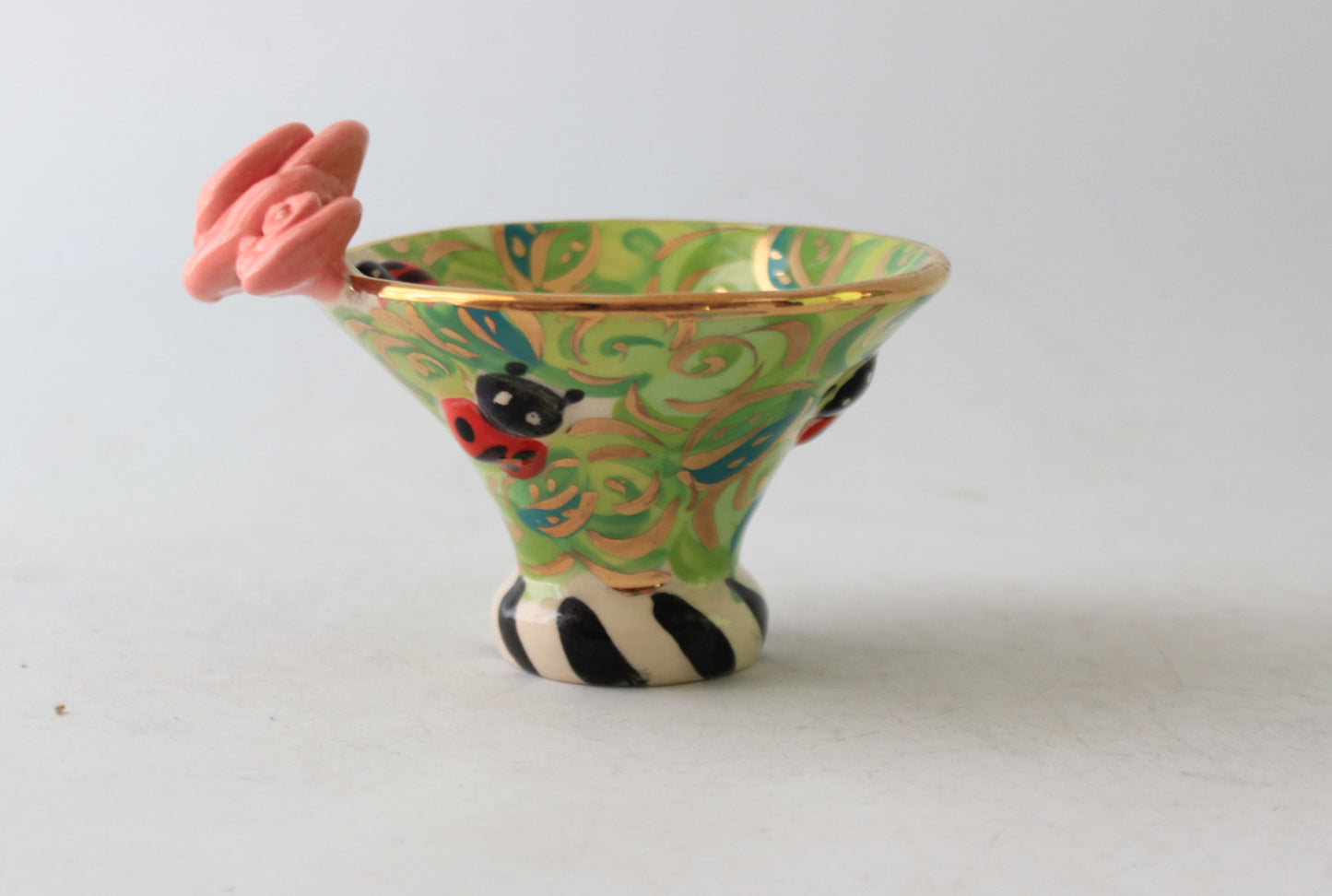 Candy Dish with Ladybirds Green Rosebush
