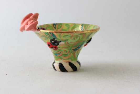Candy Dish with Ladybirds Green Rosebush