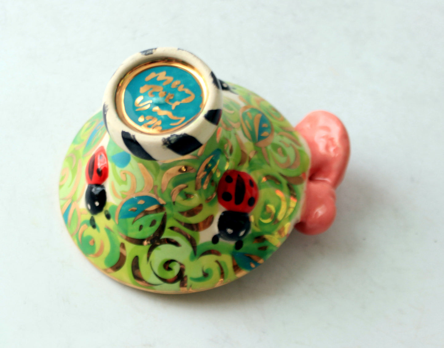 Candy Dish with Ladybirds Green Rosebush