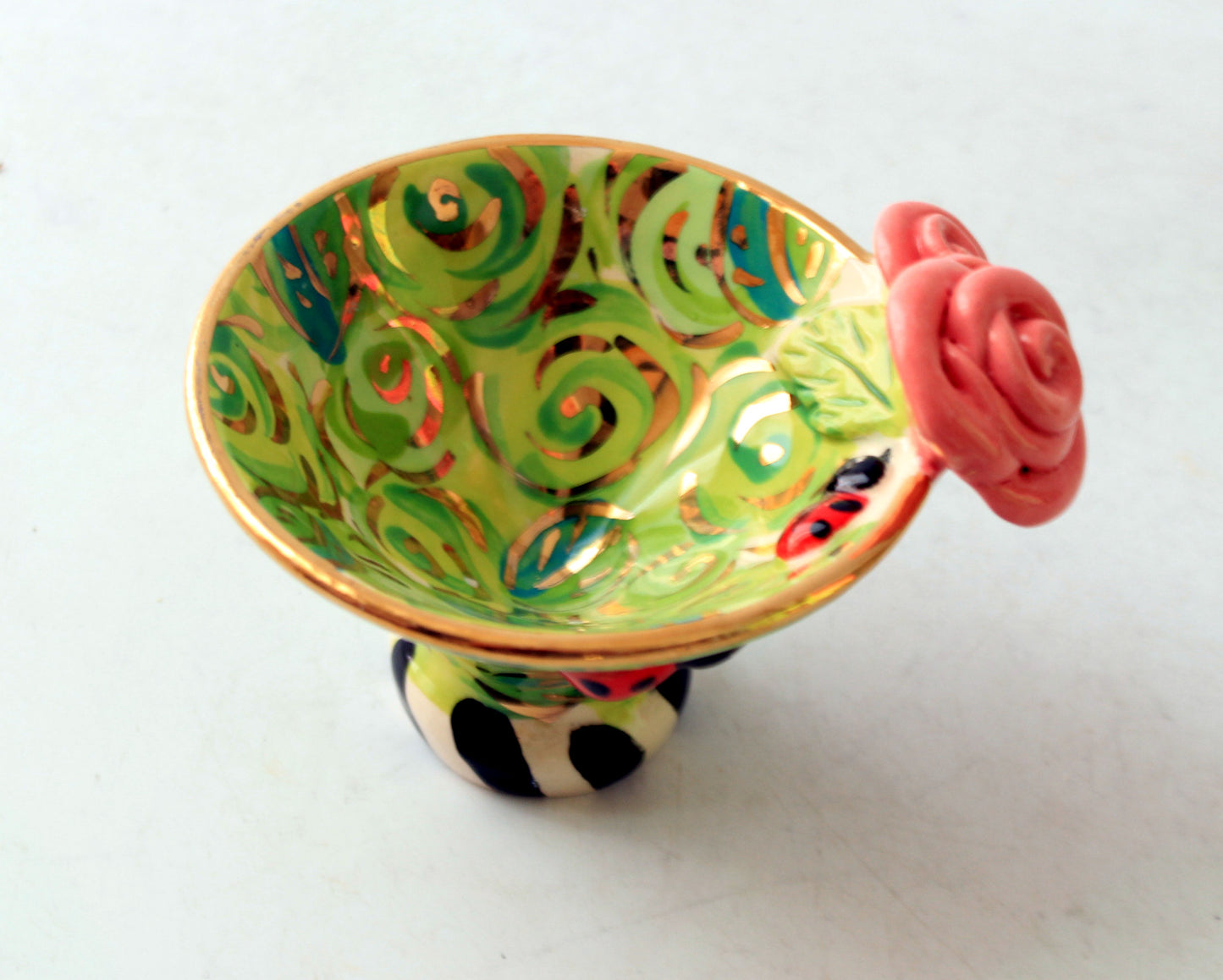 Candy Dish with Ladybirds Green Rosebush