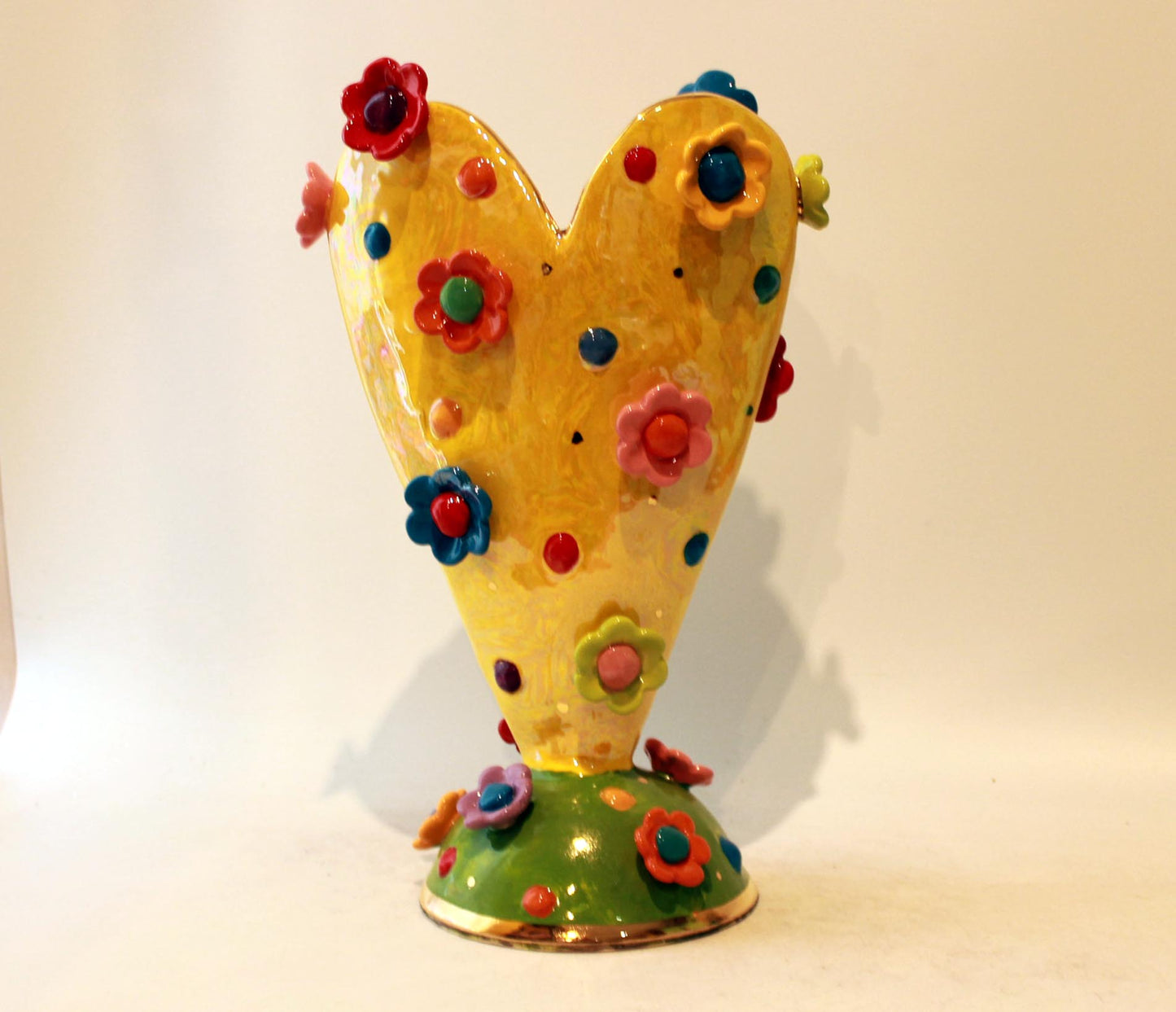 Large Yellow Heart Vase Studded with Daisies