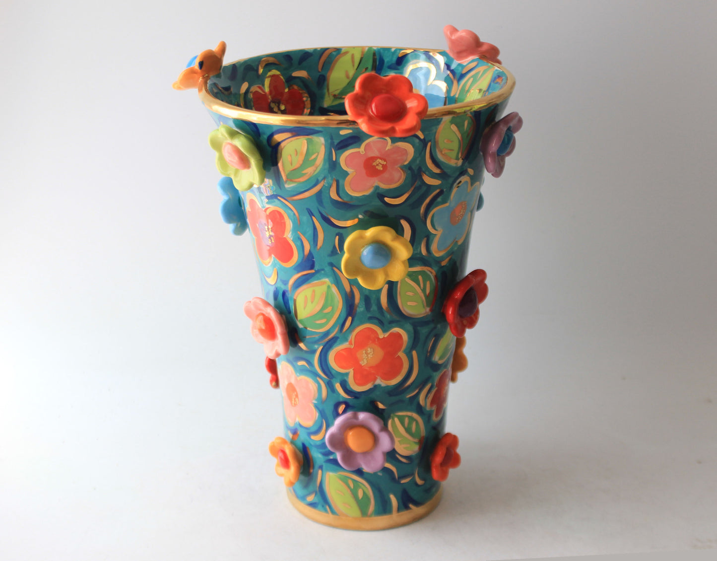 Large Flared Daisy Studded Vase in Wild
