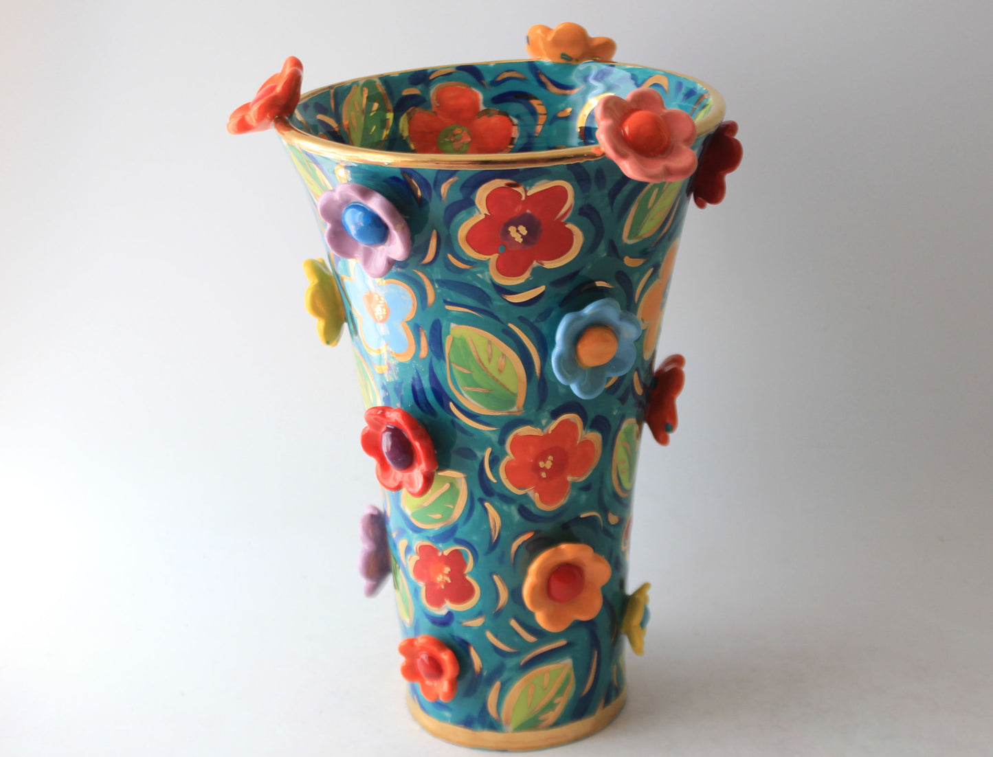 Large Flared Daisy Studded Vase in Wild