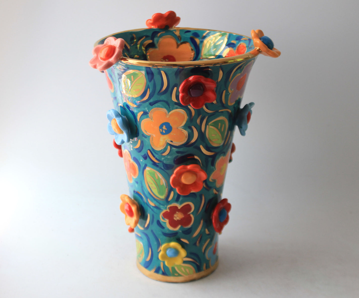 Large Flared Daisy Studded Vase in Wild