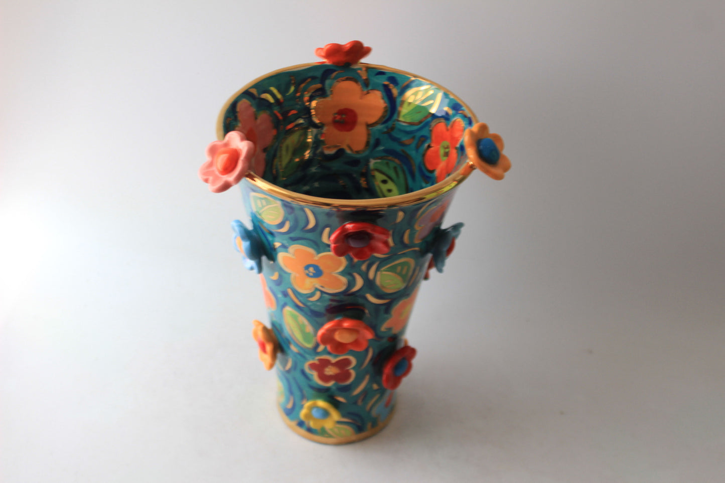 Large Flared Daisy Studded Vase in Wild