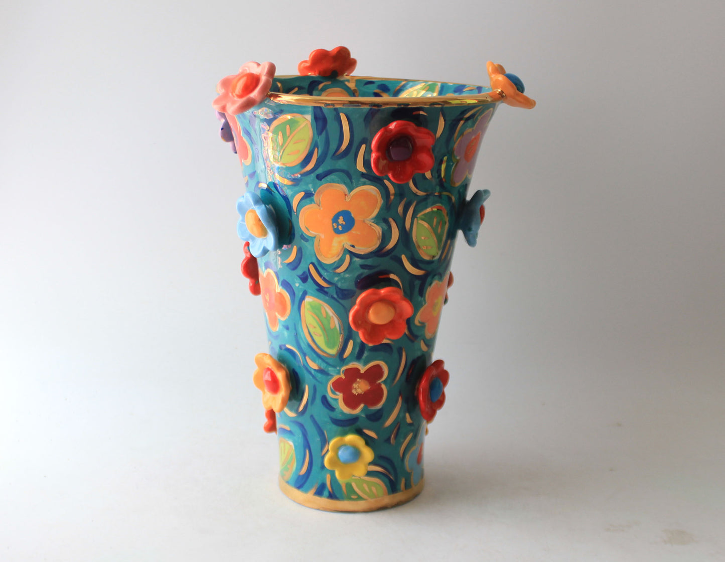 Large Flared Daisy Studded Vase in Wild