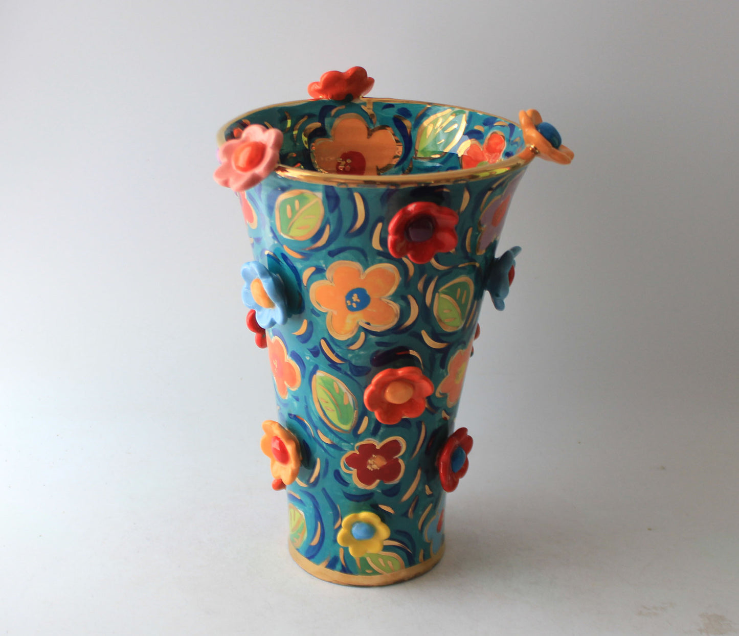 Large Flared Daisy Studded Vase in Wild