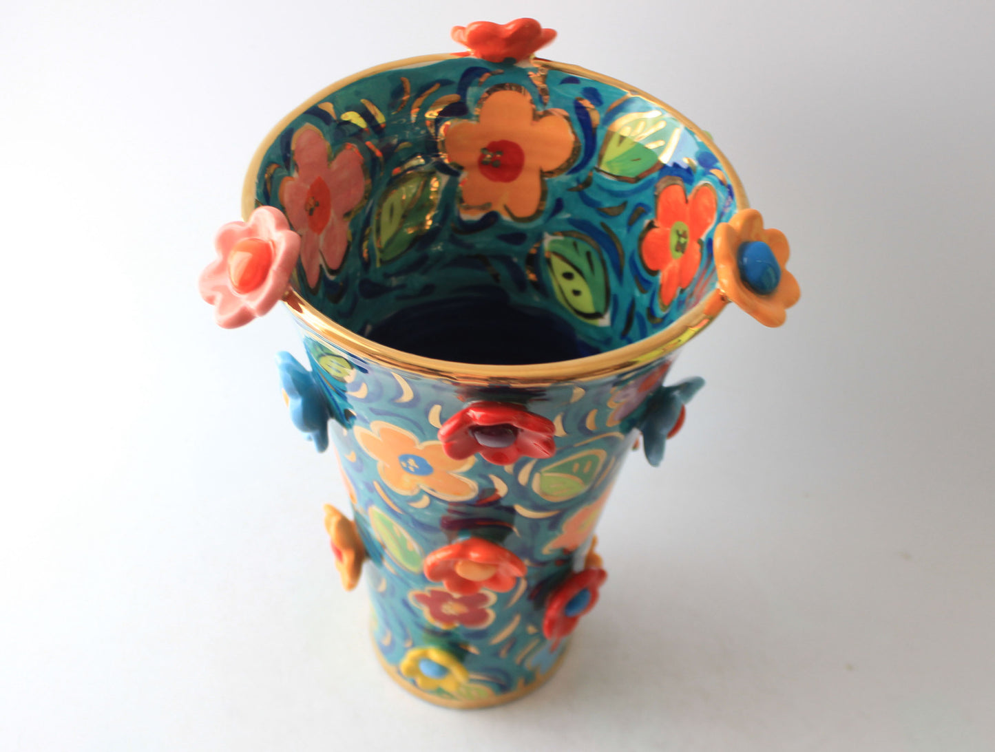 Large Flared Daisy Studded Vase in Wild