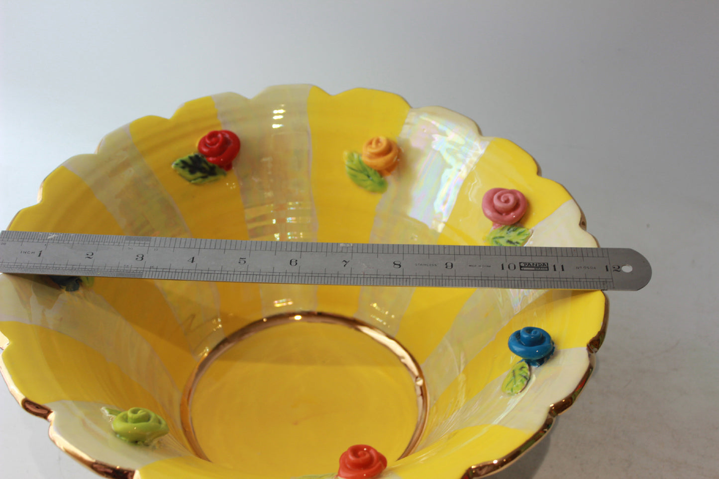 Medium Rose Studded Serving Bowl with Fluted Rim