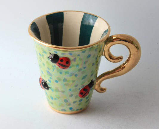 Lady Gaga Handled Mug Ladybird Design Green