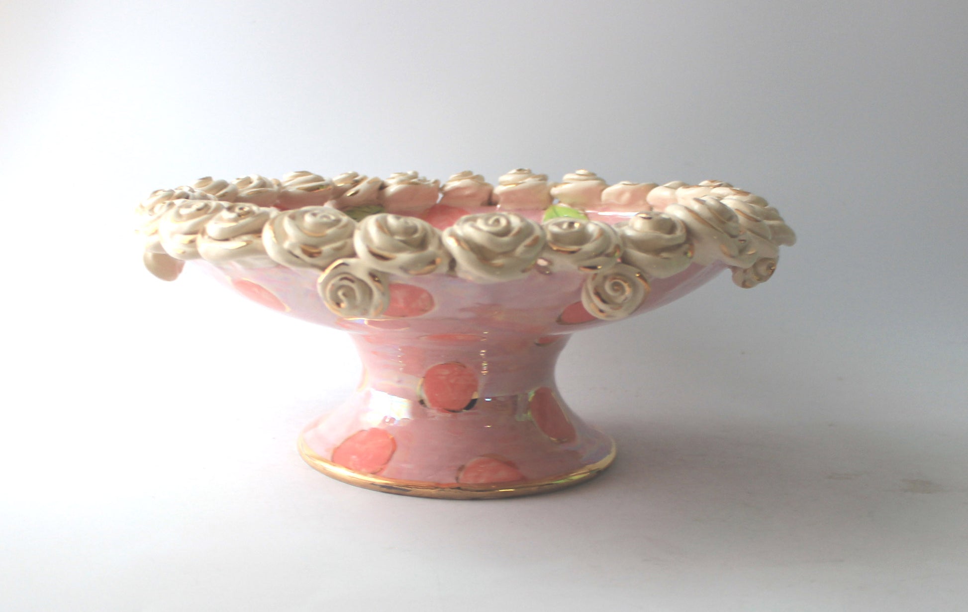 Rose Encrusted Cakestand in Two Tone Pink Dots - MaryRoseYoung