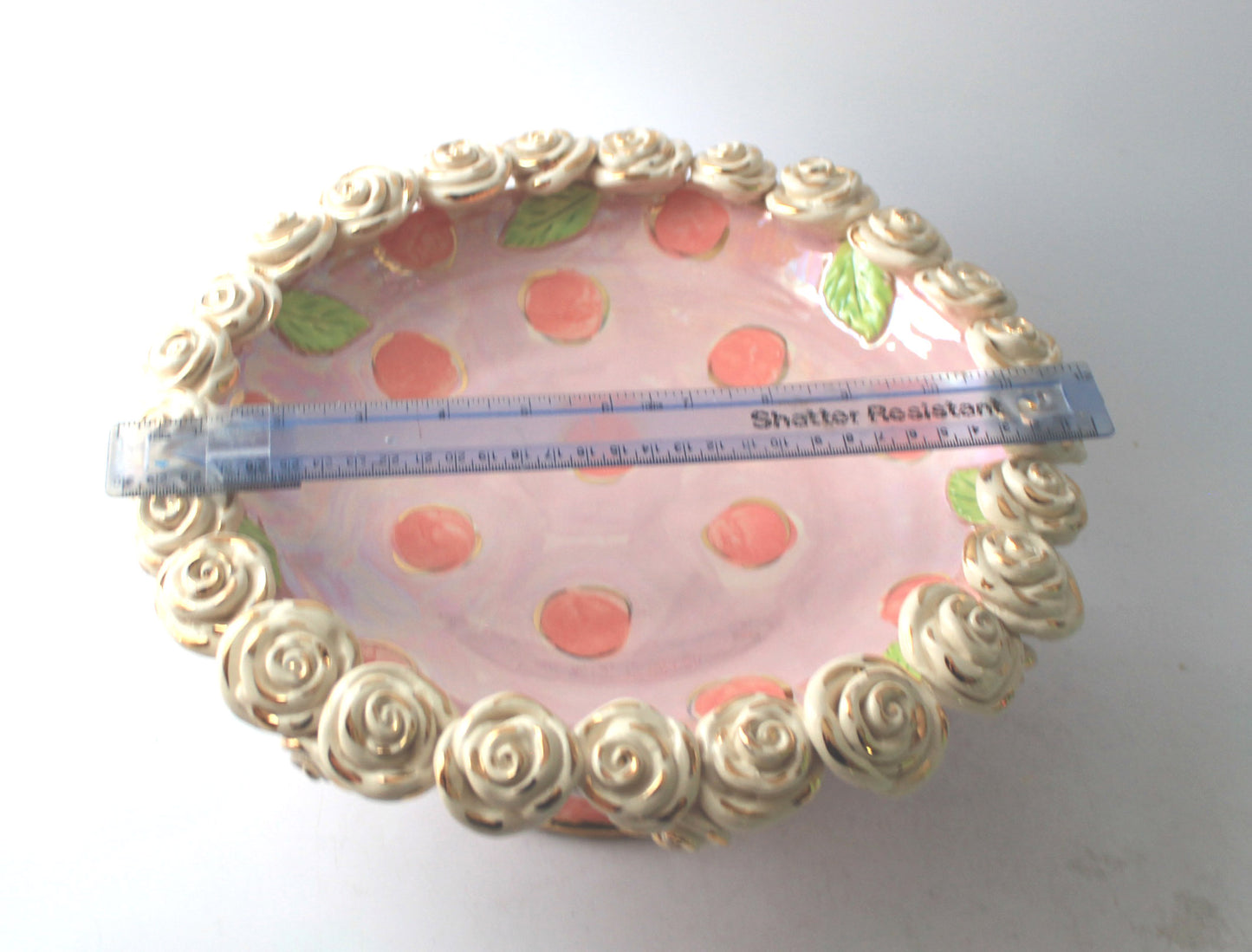 Rose Encrusted Cakestand in Two Tone Pink Dots - MaryRoseYoung