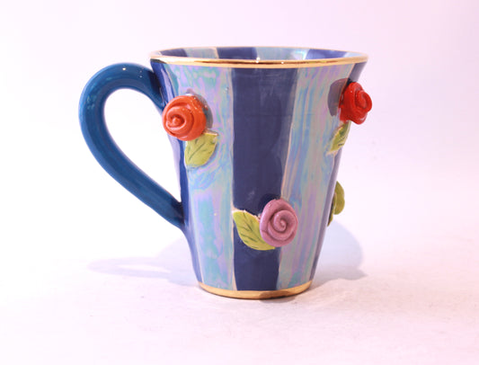 Rose Studded Mug with Two Tone Stripes