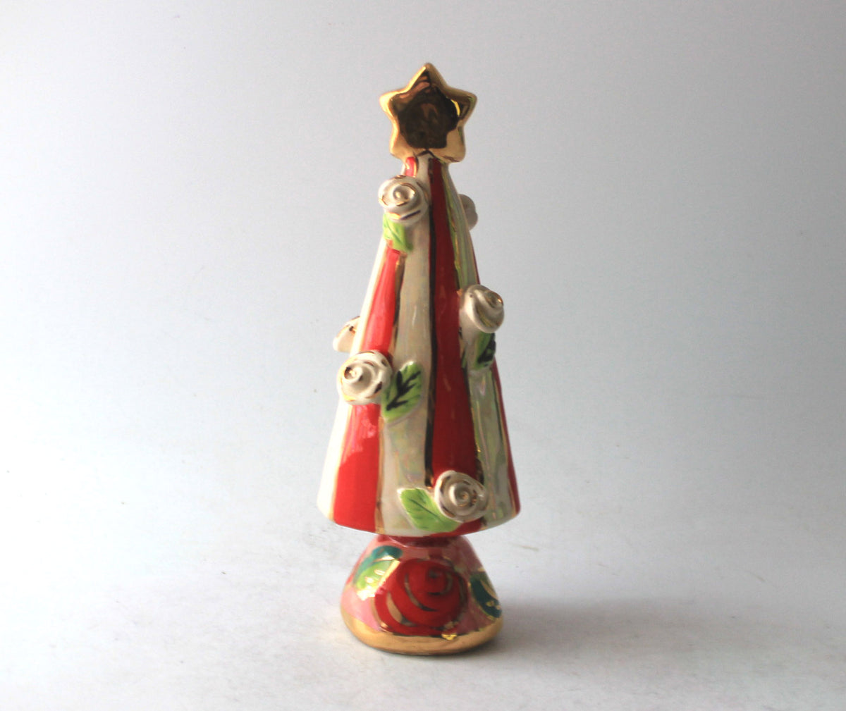 Small Rose Studded Christmas Tree Red and White Stripe