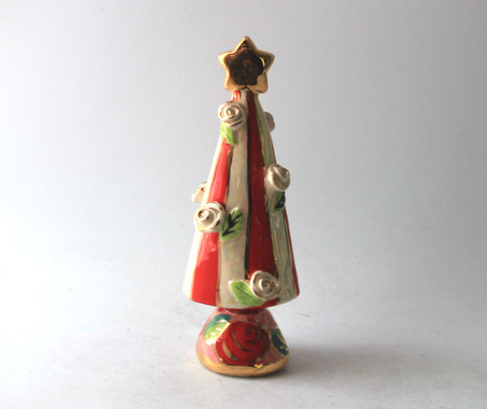 Small Rose Studded Christmas Tree Red and White Stripe